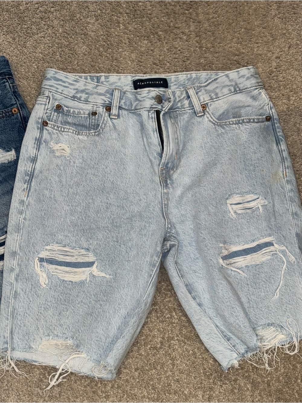 Aeropostale Distressed Denim Shorts Duo - Dark Blue & Light Blue - Picture 4 of 10